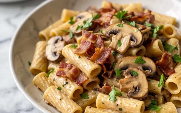 Creamy Beef Bacon and Mushroom Pasta