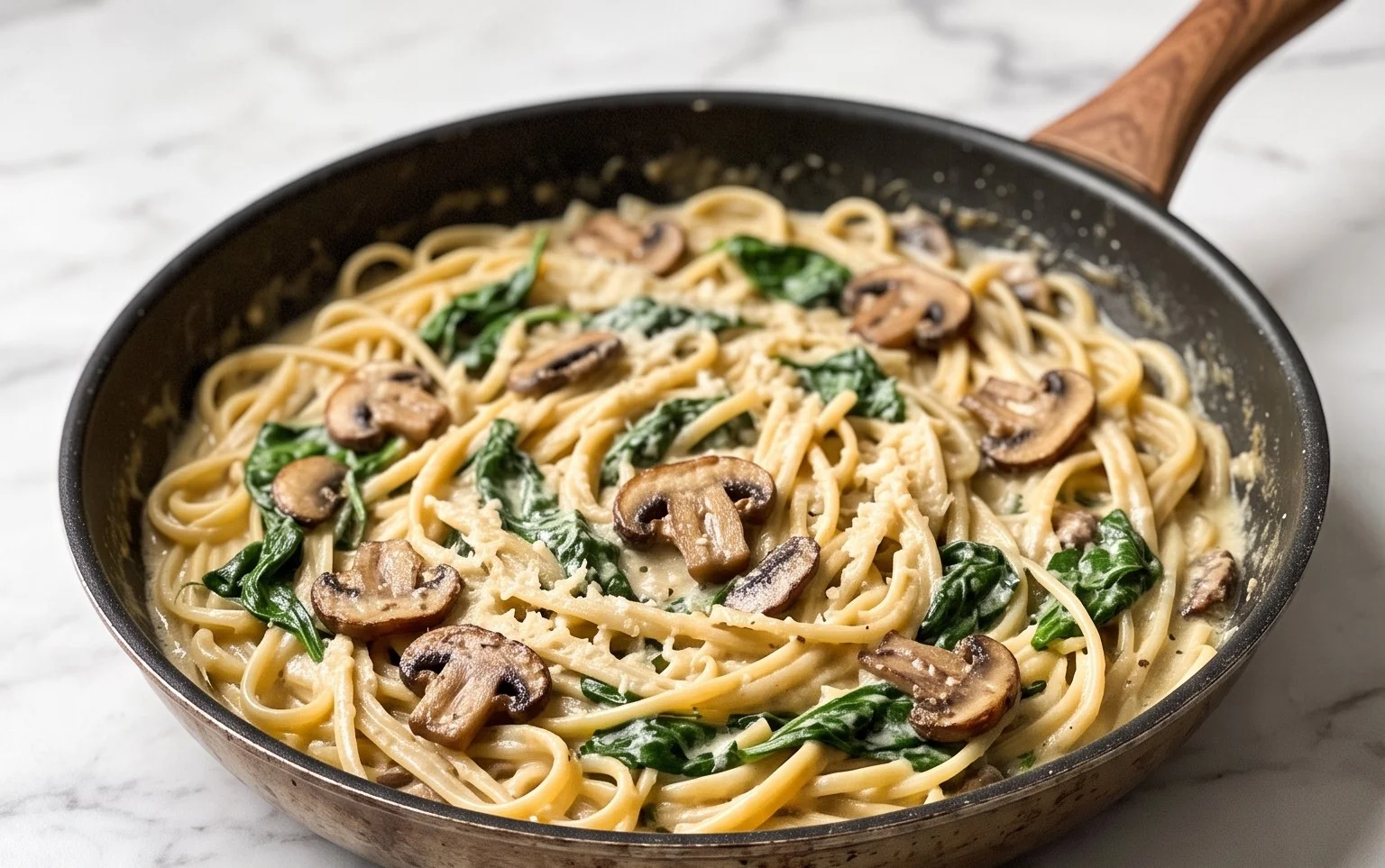 Parmesan Spinach Mushroom Pasta Skillet