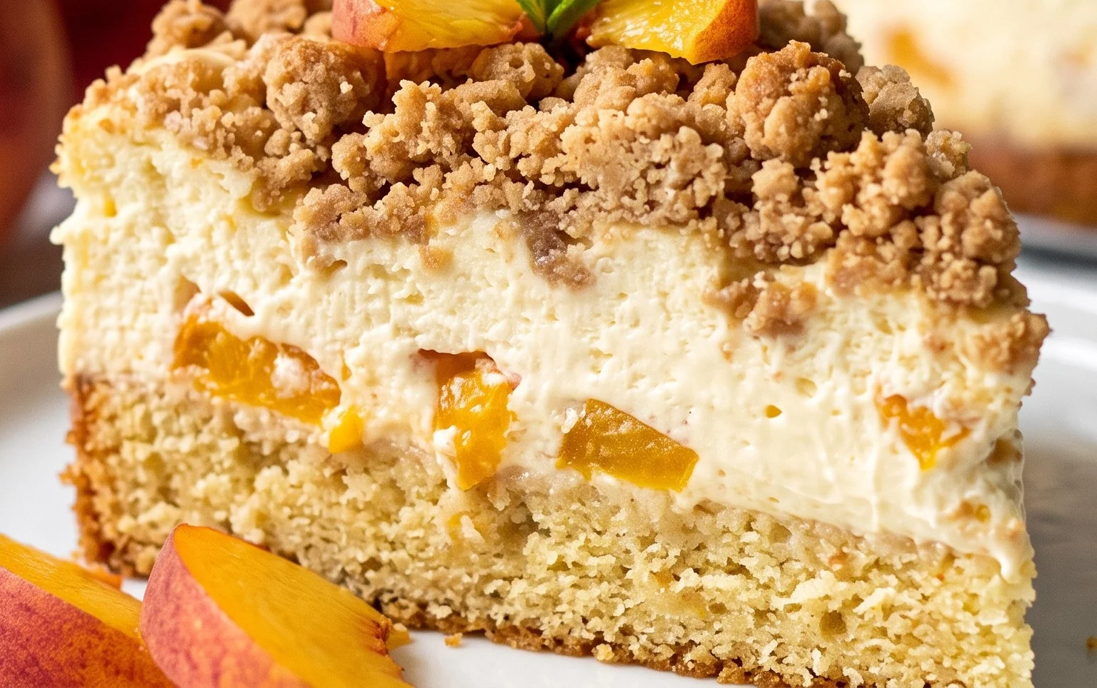 Peach Cream Cheese Cake with Streusel Topping