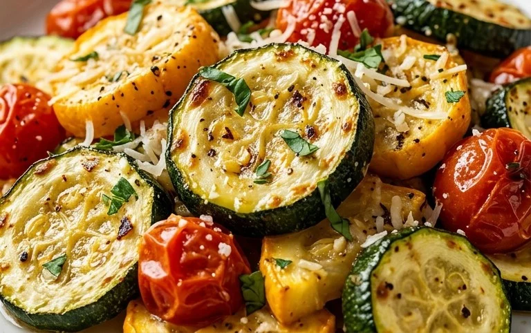 Roasted Garlic-Parmesan Zucchini, Squash and Tomatoes