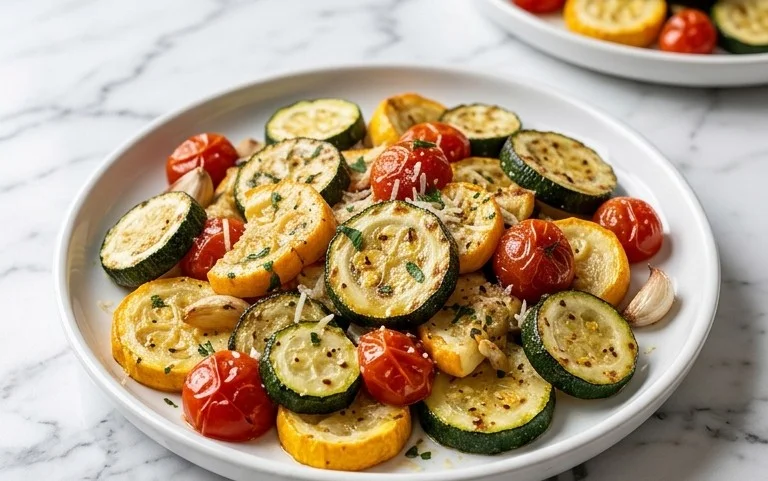 Roasted Garlic-Parmesan Zucchini, Squash and Tomatoes